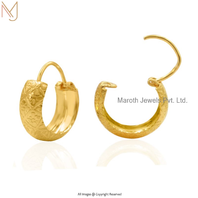 925 Silver Yellow Gold Plated Hoop Earrings Jewelry| Jewelry Supplier Manufacturer | Maroth Jewels